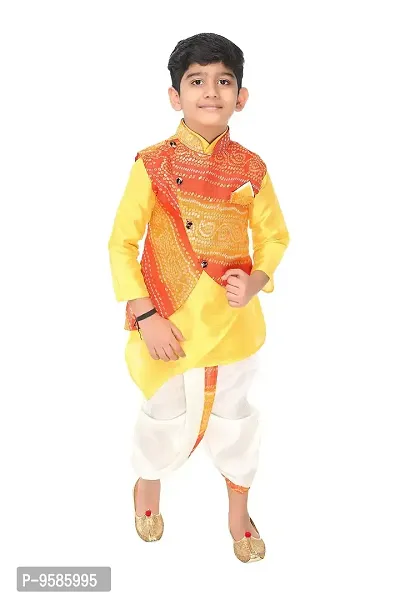 NEW GEN Boys Full Sleev Jacket Kurta & DHUTI Pant (Yellow_6-12M)-thumb0