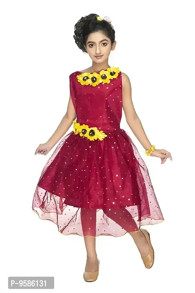 NEW GEN Girls Rose Frock (Maroon,5-6 Years)