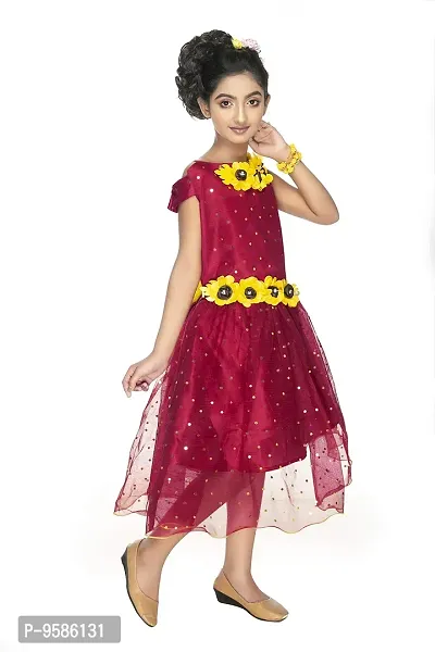 NEW GEN Girls Rose Frock (Maroon,5-6 Years)-thumb3