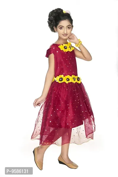 NEW GEN Girls Rose Frock (Maroon,5-6 Years)-thumb2