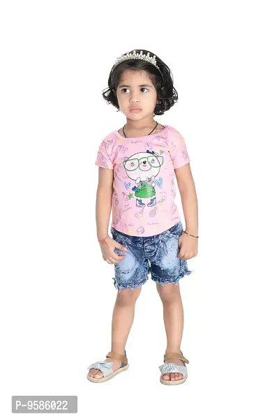 NEW GEN Baby Girls HALFSLEEV Pure Cotton TOP with HOT Pant (Pink; 2-3 Years)-thumb0