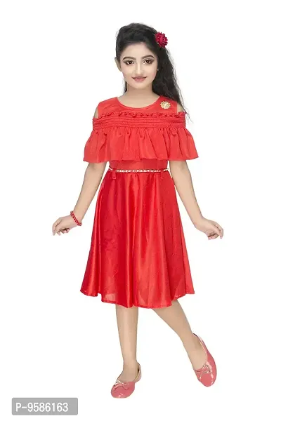 NEW GEN Girls' Knee Length Dress (GIRLS_113 2-3 YEARS_Red_2-3 YEARS)