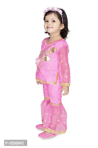 Pink Blended Self Pattern Ethnic Wear Frock For Girls-thumb2