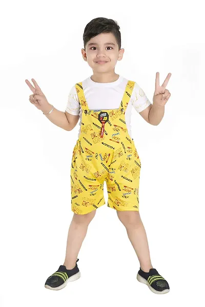 Partywear Printed Cotton T Shirt and Dungaree Set