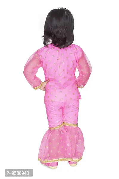 Pink Blended Self Pattern Ethnic Wear Frock For Girls-thumb2
