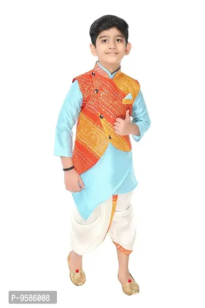 NEW GEN Boys Full Sleev Jacket Kurta & DHUTI Pant (Sky_6-12M)