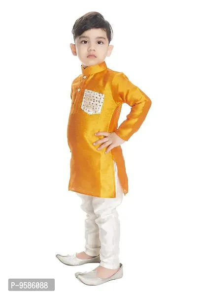 NEW GEN Boom Boy's regular Full Sleeve Orange Pocket Kurta and Pyjama Pant - 6-12 Month, Orange-thumb4