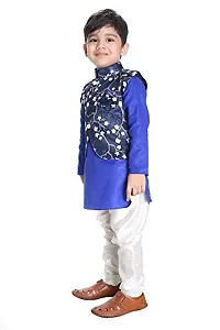 NEW GEN Boys Jacket Kurta & Paijama Pant for 6-12 Month Boys Blue-thumb2