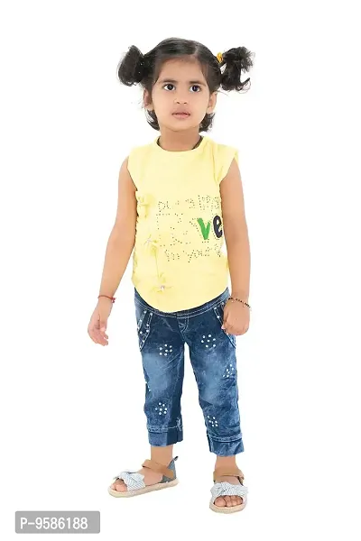 Yellow Bow Applique Top and Jeans Set for Girls-thumb0