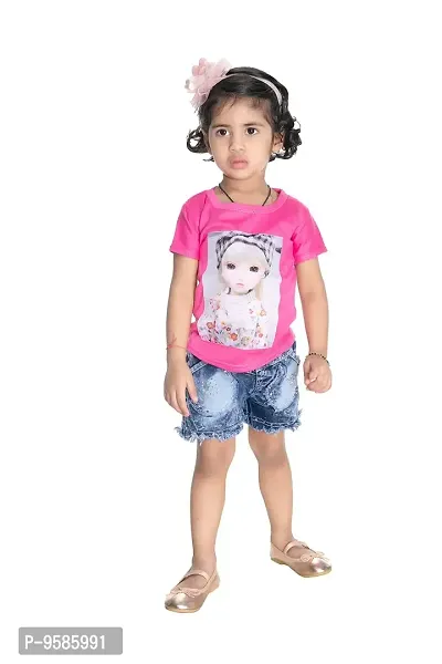 NEW GEN Baby Girls Half Sleeve Pure Cotton TOP with HOT Pant (Pink: 2-3 Years)-thumb0