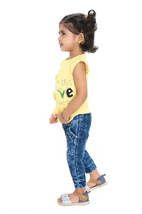 Yellow Bow Applique Top and Jeans Set for Girls-thumb1