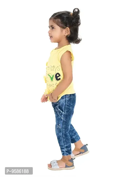 Yellow Bow Applique Top and Jeans Set for Girls-thumb2