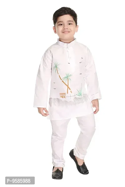 NEW GEN BOYS FULL SLEEVE KURTA WITH PAIJAMA PANT (4-5 YEARS, White 3)-thumb0