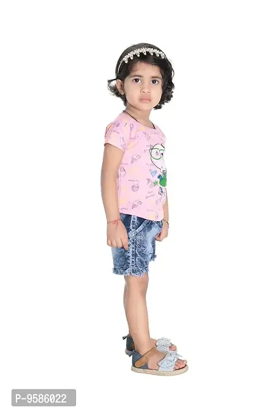 NEW GEN Baby Girls HALFSLEEV Pure Cotton TOP with HOT Pant (Pink; 2-3 Years)-thumb2