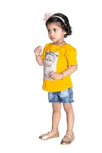 NEW GEN Half Sleeve Pure Cotton top with hot Pant, (Yellow; 2-3 Years)-thumb1