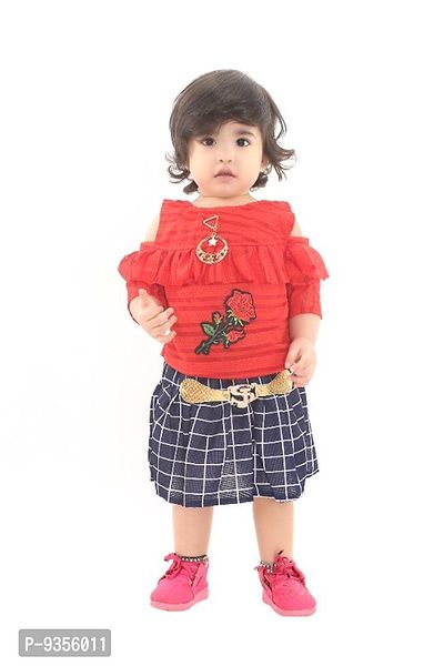 Classic Blended Printed Top With Skirt For Kids Girls-thumb0