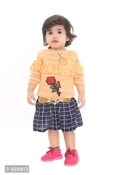 Classic Blended Printed Top With Skirt For Kids Girls-thumb0