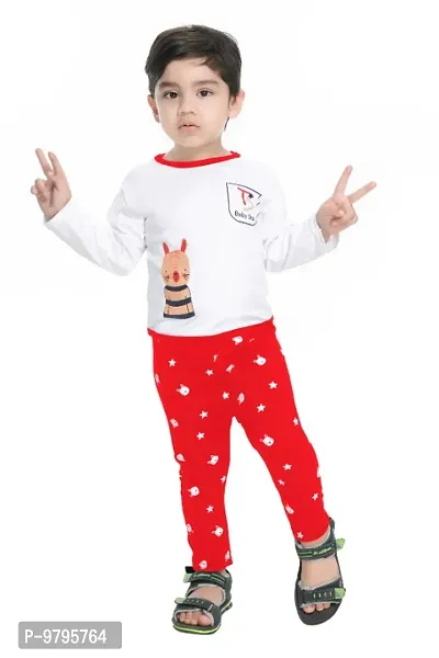 Red Cotton Trouser And T Shirt Set-thumb0