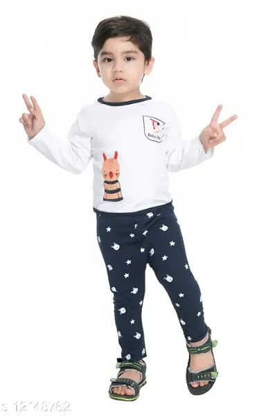 Navy Cotton Trouser And T Shirt Set