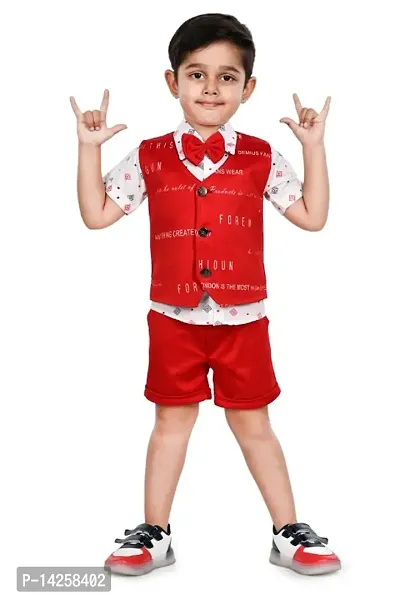 NEW GEN BOYS SHIRT,WAISTCOAT,HALF PANT,AND BOW TIE.