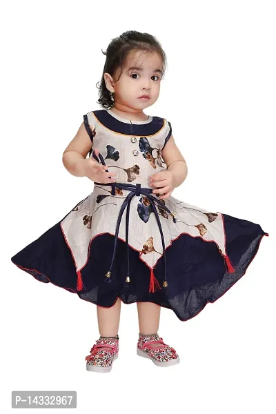 Blue Cotton Blend Self Pattern Frock For Girls