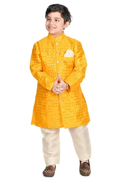 BABY BOYS STYLISH ALL BODY SIFLI WORK SERWANI WITH CHURIDAR