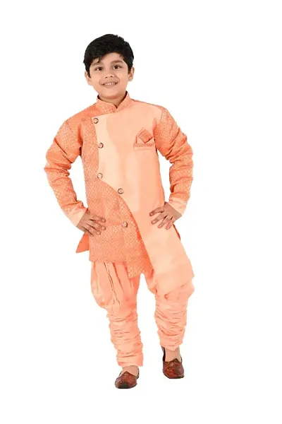 Classic Art Silk Embellished Sherwani Set for Kids Boys