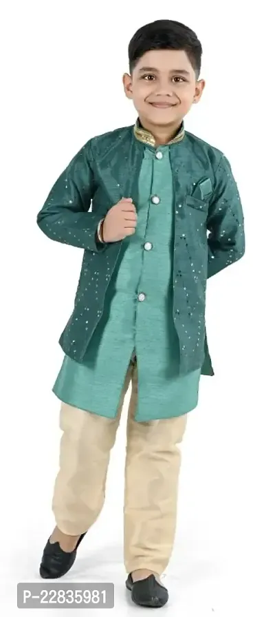 Classic Art Silk Embellished Sherwani Set for Kids Boys-thumb0