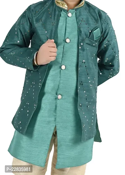 Classic Art Silk Embellished Sherwani Set for Kids Boys-thumb4