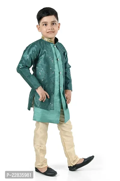 Classic Art Silk Embellished Sherwani Set for Kids Boys-thumb5