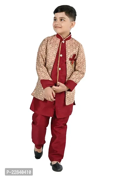 Classic Art Silk Solid Sherwani Set for Kids Boys-thumb4