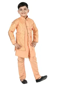 Classic Art Silk Solid Sherwani Set for Kids Boys-thumb2