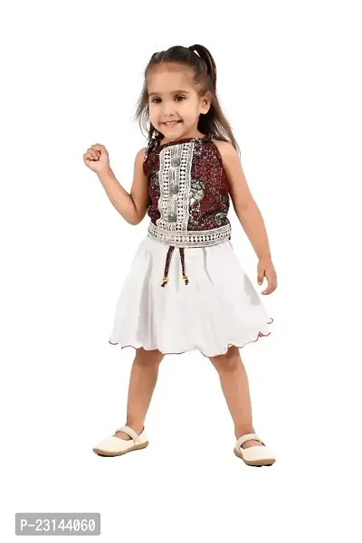 Classic Silk Embroidered Top and Skirt for Kids Girls