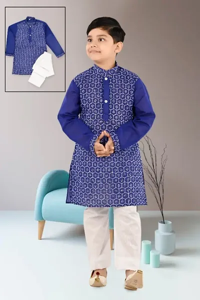 Trendy Cotton Blend Kurta Pajama Sets For Boys