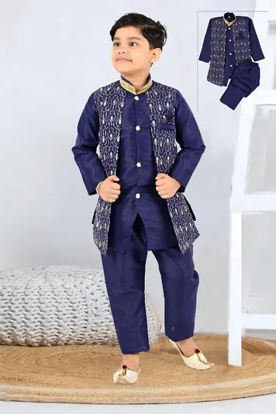 Classic Art Silk 3 Piece Ethnic Wear Set for Kid Boy