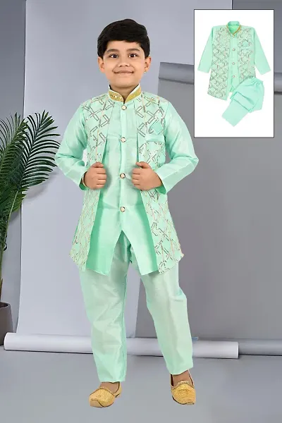 Stylish Art Silk Sherwani with Pajama for Kids