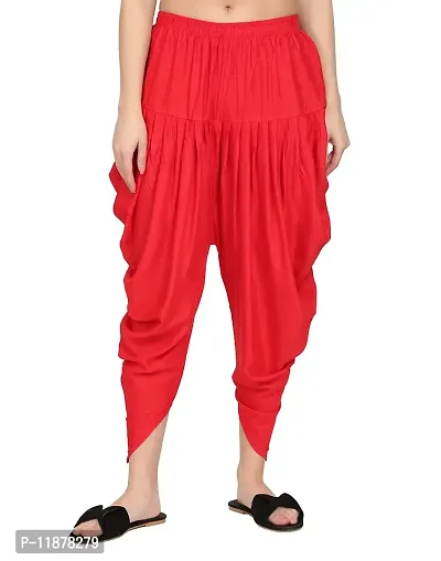 DELHIITE Red Color Solid Rayon Fabric Regular Dhoti Pants for Women (Free Size)-thumb0
