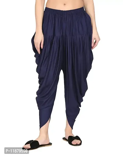 DELHIITE Dark Blue Color Solid Rayon Fabric Regular Dhoti Pants for Women (Free Size)-thumb0