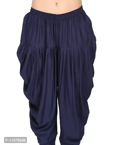DELHIITE Dark Blue Color Solid Rayon Fabric Regular Dhoti Pants for Women (Free Size)-thumb4