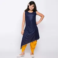 TINY TOON Round Neck Self Design Sleeveless Blue Color Dhoti & Kurta Set For Girl-thumb3