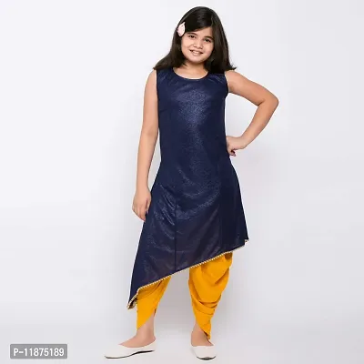 TINY TOON Round Neck Self Design Sleeveless Blue Color Dhoti & Kurta Set For Girl-thumb4