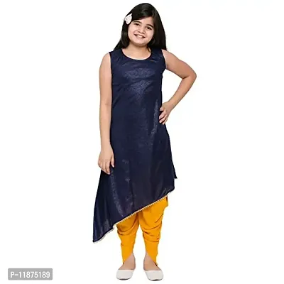 TINY TOON Round Neck Self Design Sleeveless Blue Color Dhoti & Kurta Set For Girl-thumb0