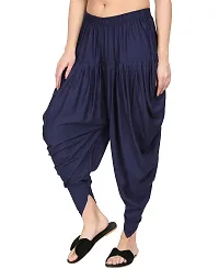 DELHIITE Dark Blue Color Solid Rayon Fabric Regular Dhoti Pants for Women (Free Size)-thumb2
