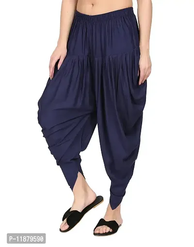 DELHIITE Dark Blue Color Solid Rayon Fabric Regular Dhoti Pants for Women (Free Size)-thumb3