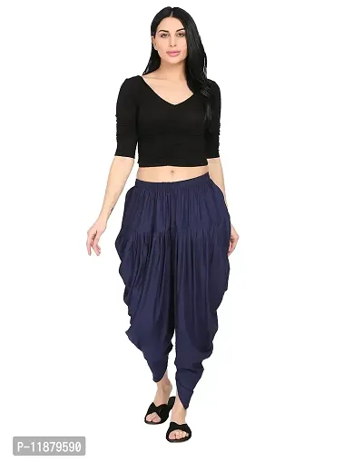 DELHIITE Dark Blue Color Solid Rayon Fabric Regular Dhoti Pants for Women (Free Size)-thumb5