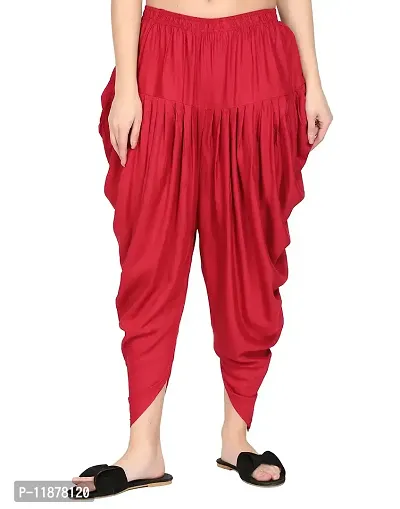 DELHIITE Maroon Color Solid Rayon Fabric Regular Dhoti Pants for Women (Free Size)-thumb0