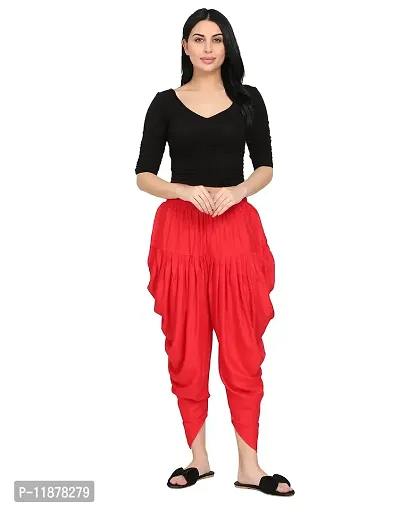 DELHIITE Red Color Solid Rayon Fabric Regular Dhoti Pants for Women (Free Size)-thumb5