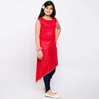 TINY TOON Round Neck Self Design Sleeveless Red Color Dhoti & Kurta Set For Girl-thumb2