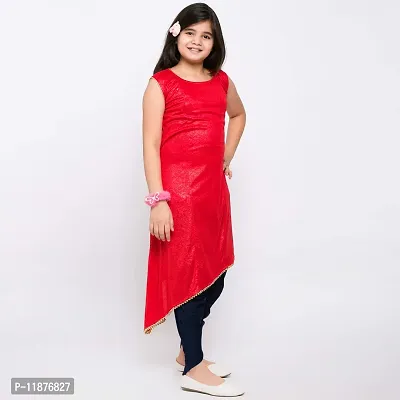 TINY TOON Round Neck Self Design Sleeveless Red Color Dhoti & Kurta Set For Girl-thumb3