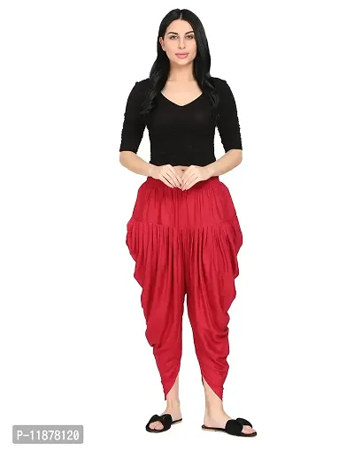 DELHIITE Maroon Color Solid Rayon Fabric Regular Dhoti Pants for Women (Free Size)-thumb5